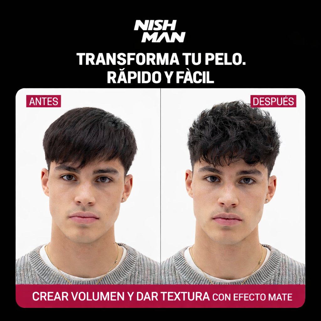 Polvo Texturizante Nish Man PO – Volumen Extra y Acabado Mate / Polvo de Peinado para Hombres 20 ml | Polvo de Textura  | Fijación 24 h | Aporta Volumen y Cuerpo | Ligero | No Pegajoso | Sin Brillo